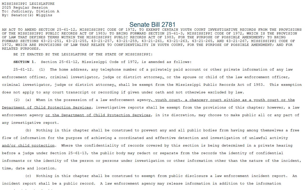 Franklin County arrest records and youth court charge confidentiality