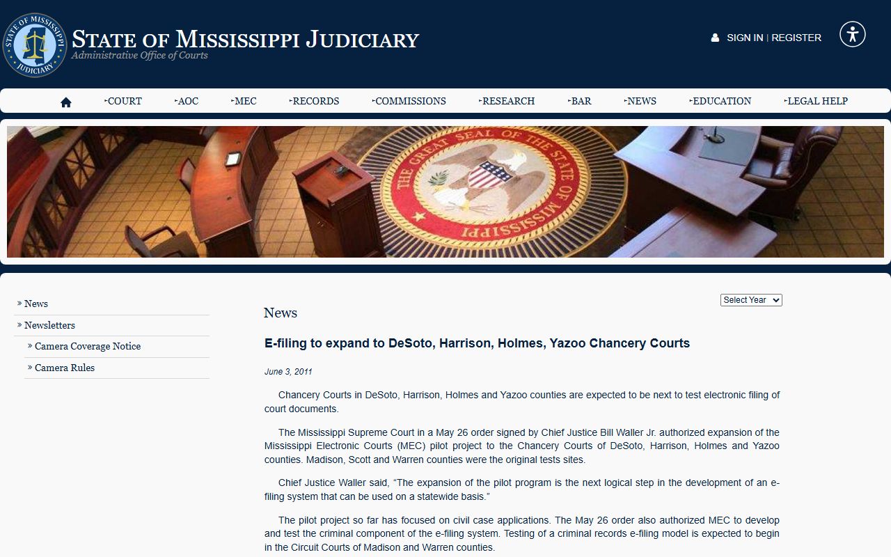 Mississippi Electronic Courts public access fee page for Franklin County court dockets
