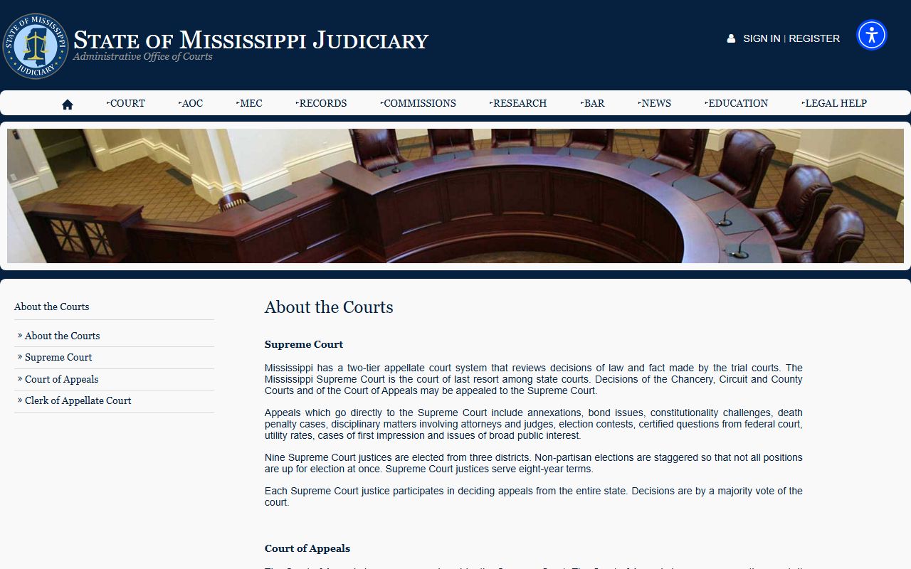 Mississippi court structure page explaining Franklin County court records levels