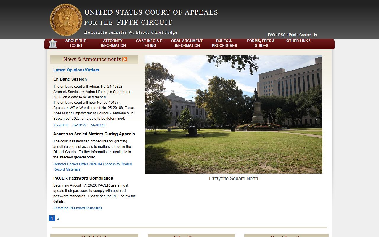 Fifth Circuit Court of Appeals page handling federal appeals from Franklin County, Mississippi