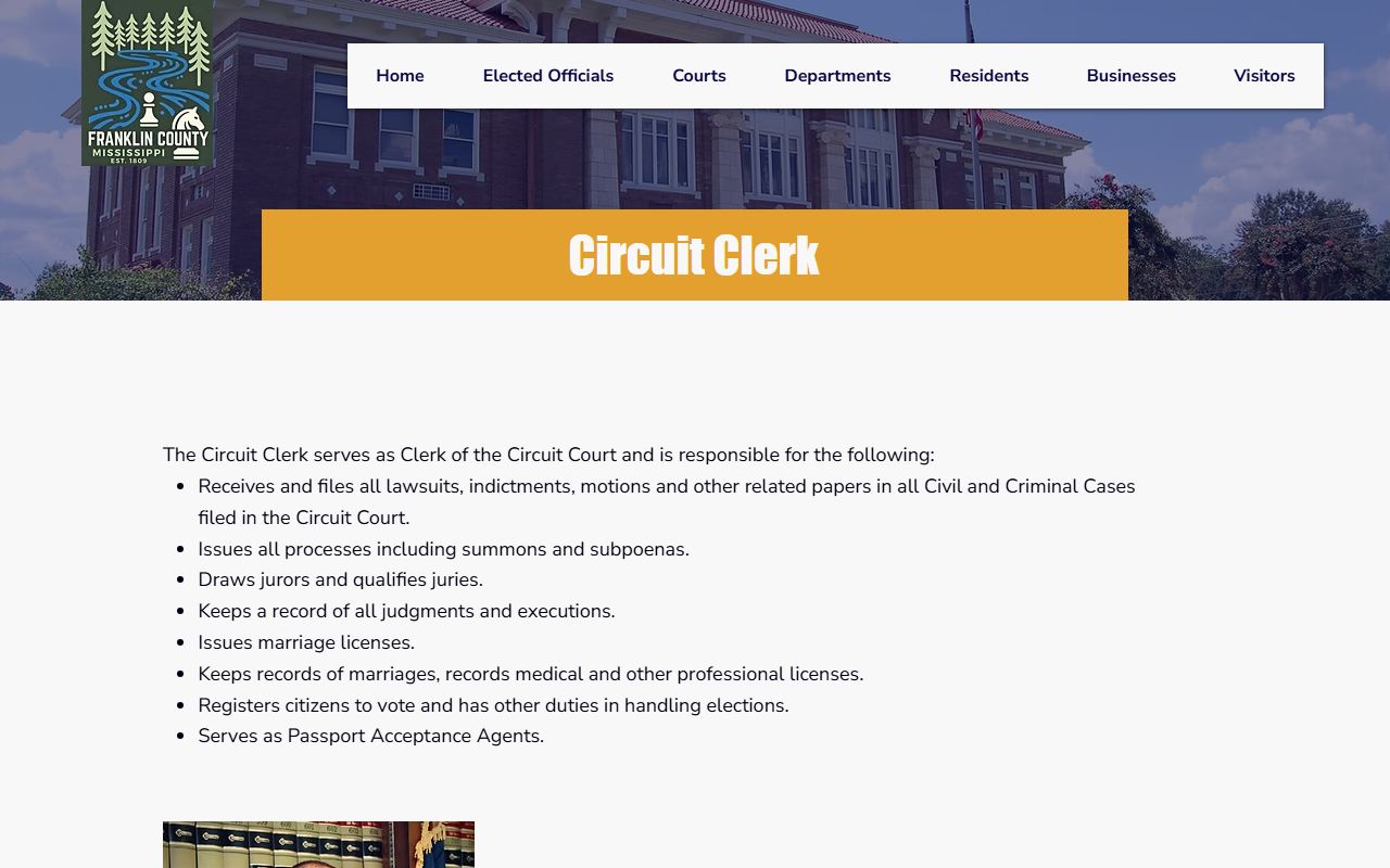 Franklin County Circuit Clerk page with court records duties and contacts
