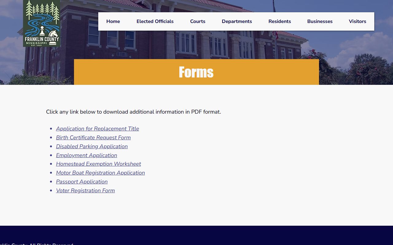 Franklin County forms page related to records requests