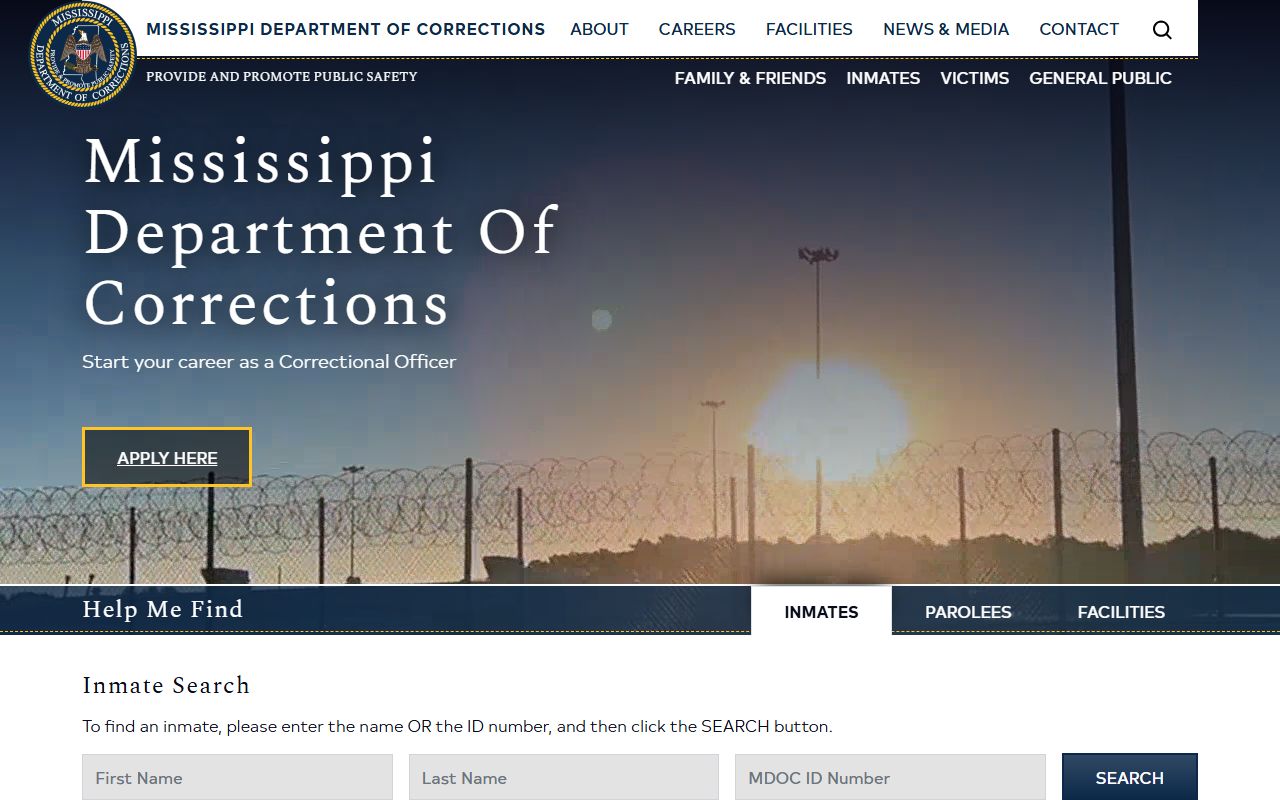 Mississippi Department of Corrections home page used alongside Franklin County inmate records