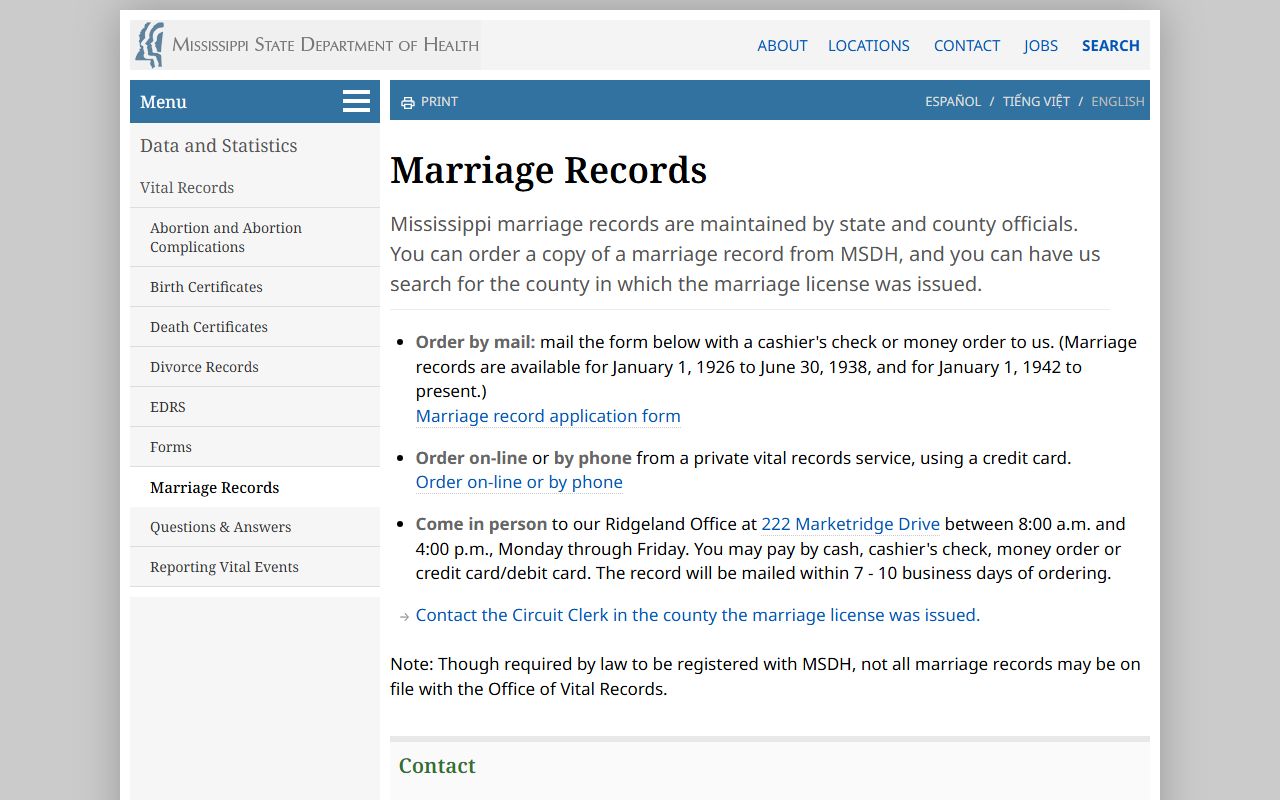 MSDH marriage records page relevant to Franklin County marriage records