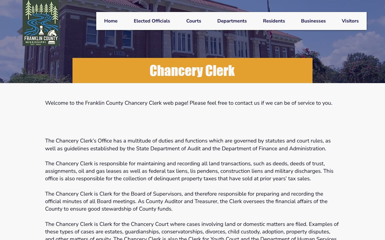 Franklin County Chancery Clerk page for probate records and estate filings